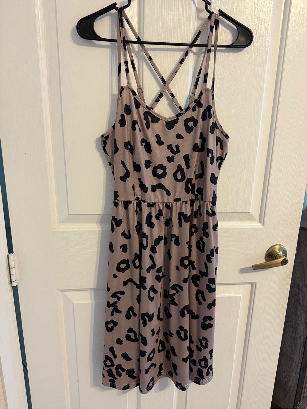 Taupe Leopard Print Midi Sundress with Crisscross Straps